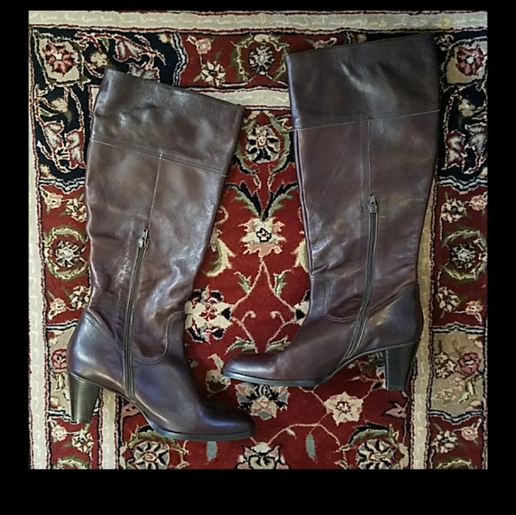 Eddie Bauer made in Italy 9.5 Calf high Boot Heel Zipper pretty Brown Leather - Picture 11 of 14